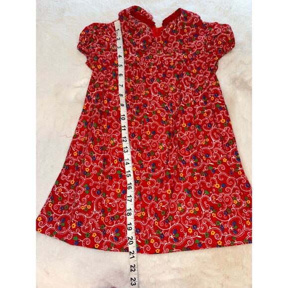 Vintage Handmade Red Floral Peter Pan Collar Girls Dress size 2/3 - Picture 7 of 7